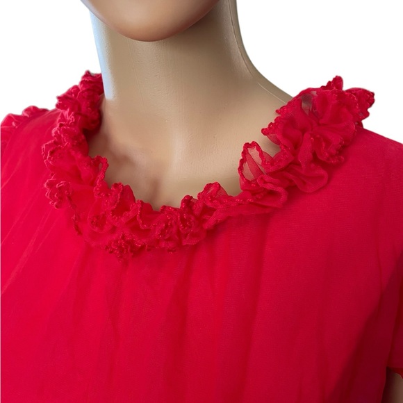 Shirey Vintage 60s Red Elegant Ruffle Lingerie Intimates Evening Midi Dress - Picture 2 of 8
